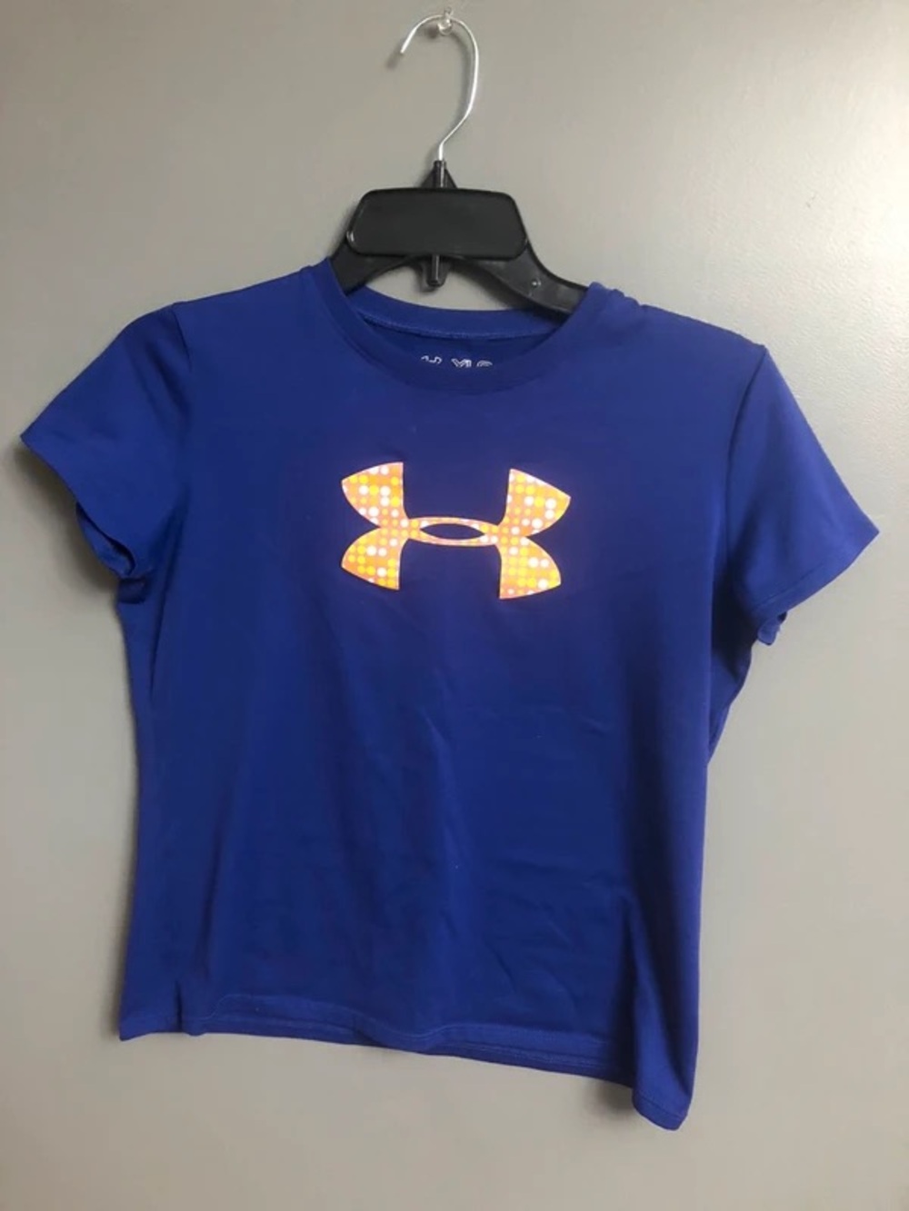 Under Armour Girls Blue Tee with Orange Polka-Dot Logo